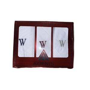 3 Vintage Men's Handkerchiefs Embroidered “W” Monogrammed 100% Cotton Open Box